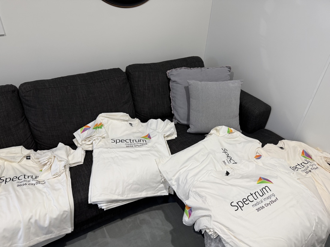 Spectrum Medical Imaging 2026 City2Surf team T-shirts, fresh from the printers